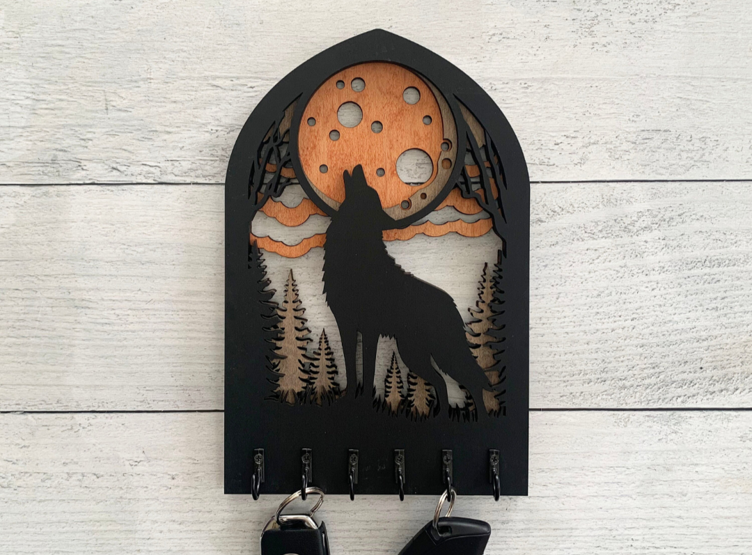 Handcrafted Wooden Wolf Key Holder