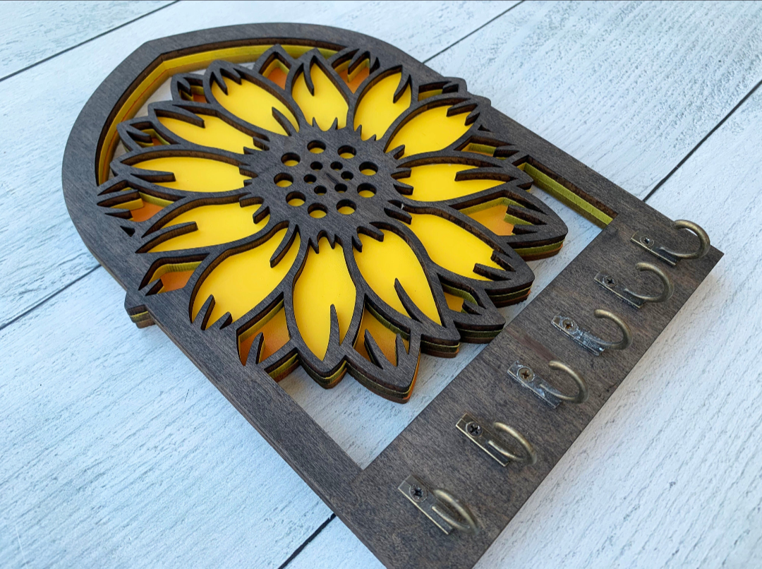 Handcrafted Wooden Sunflower Key Holder
