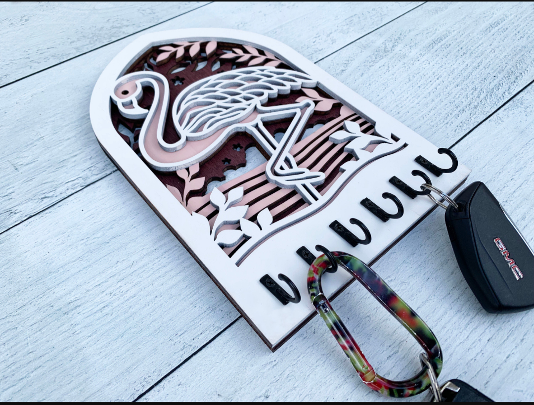 Handcrafted Wooden Flamingo Key Holder