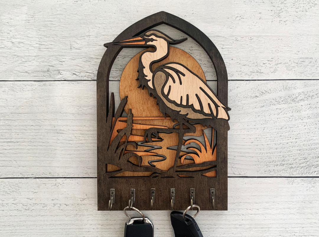 Handcrafted Wooden Great Blue Haron Key Holder