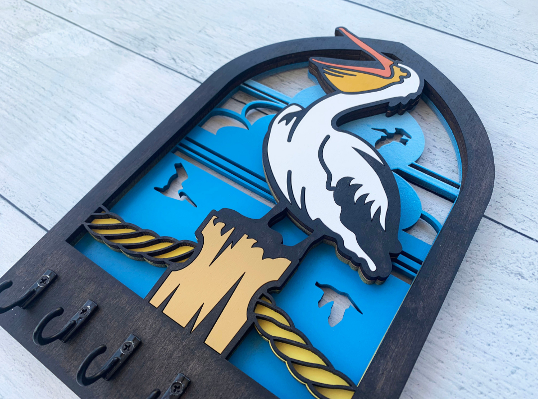 Handcrafted Wooden Pelican Key Holder