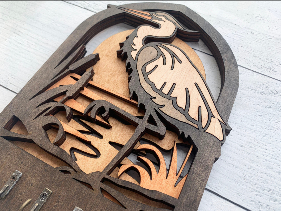 Handcrafted Wooden Great Blue Haron Key Holder