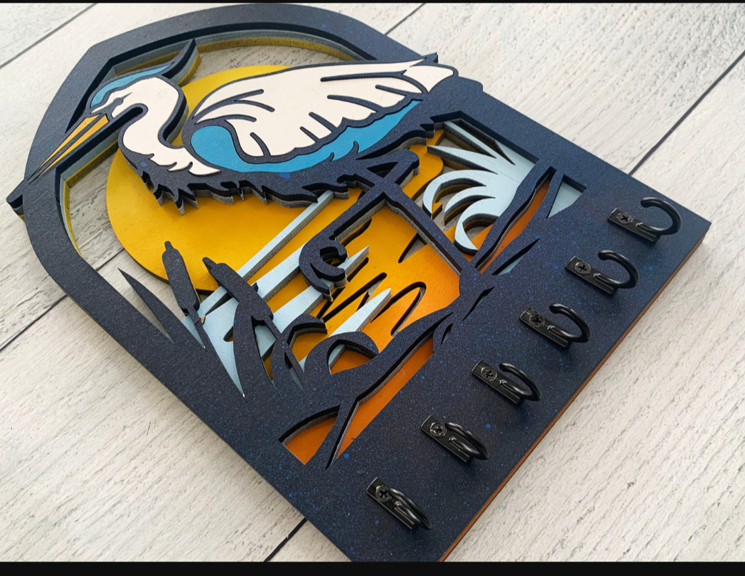 Handcrafted Wooden Great Blue Haron Key Holder