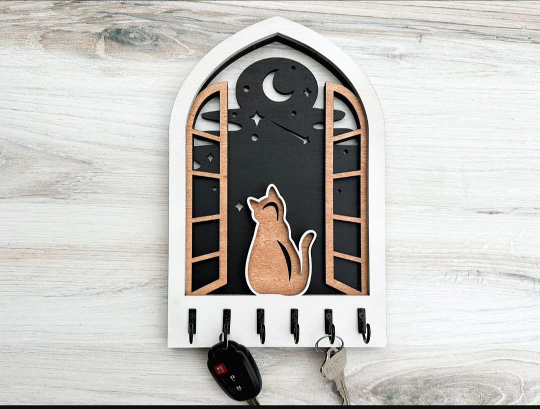 Handcrafted Wooden Cat Key Holder