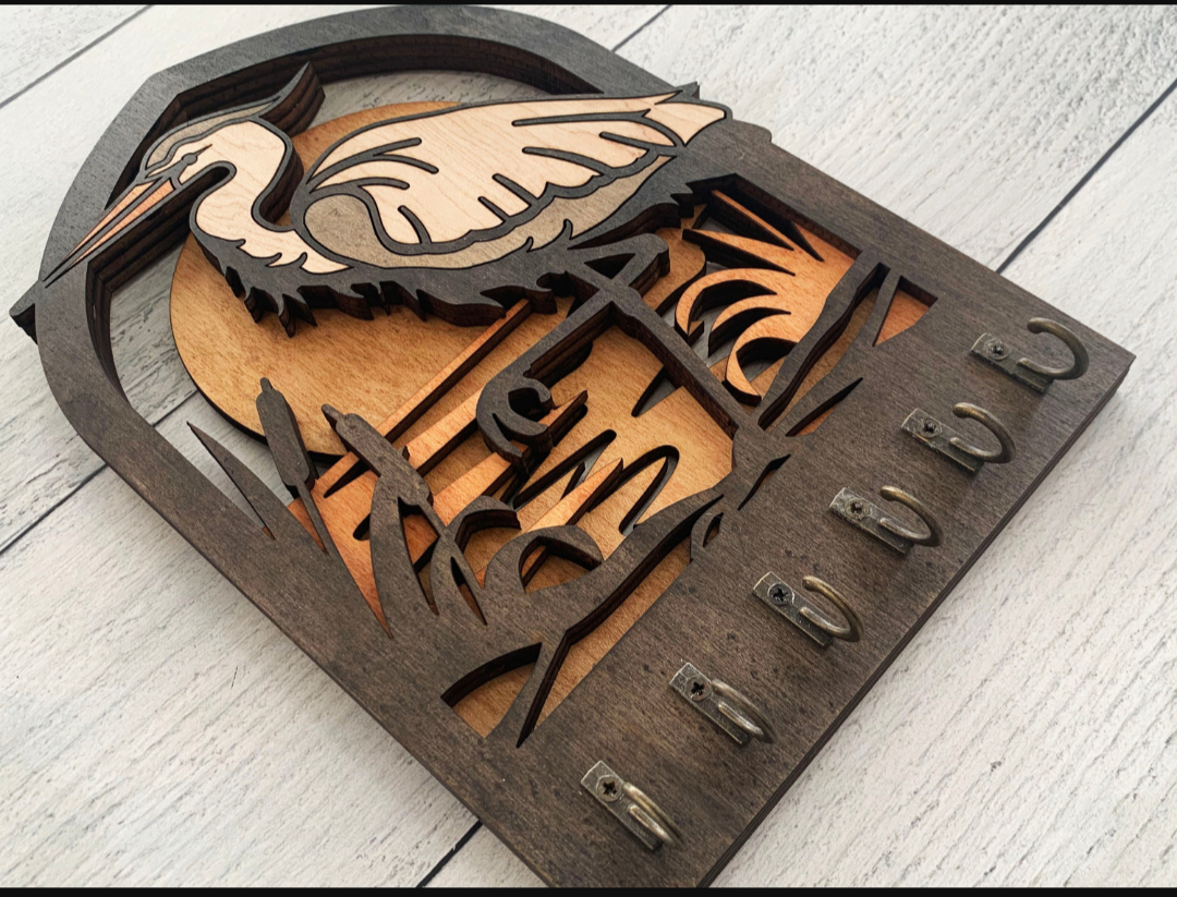 Handcrafted Wooden Great Blue Haron Key Holder