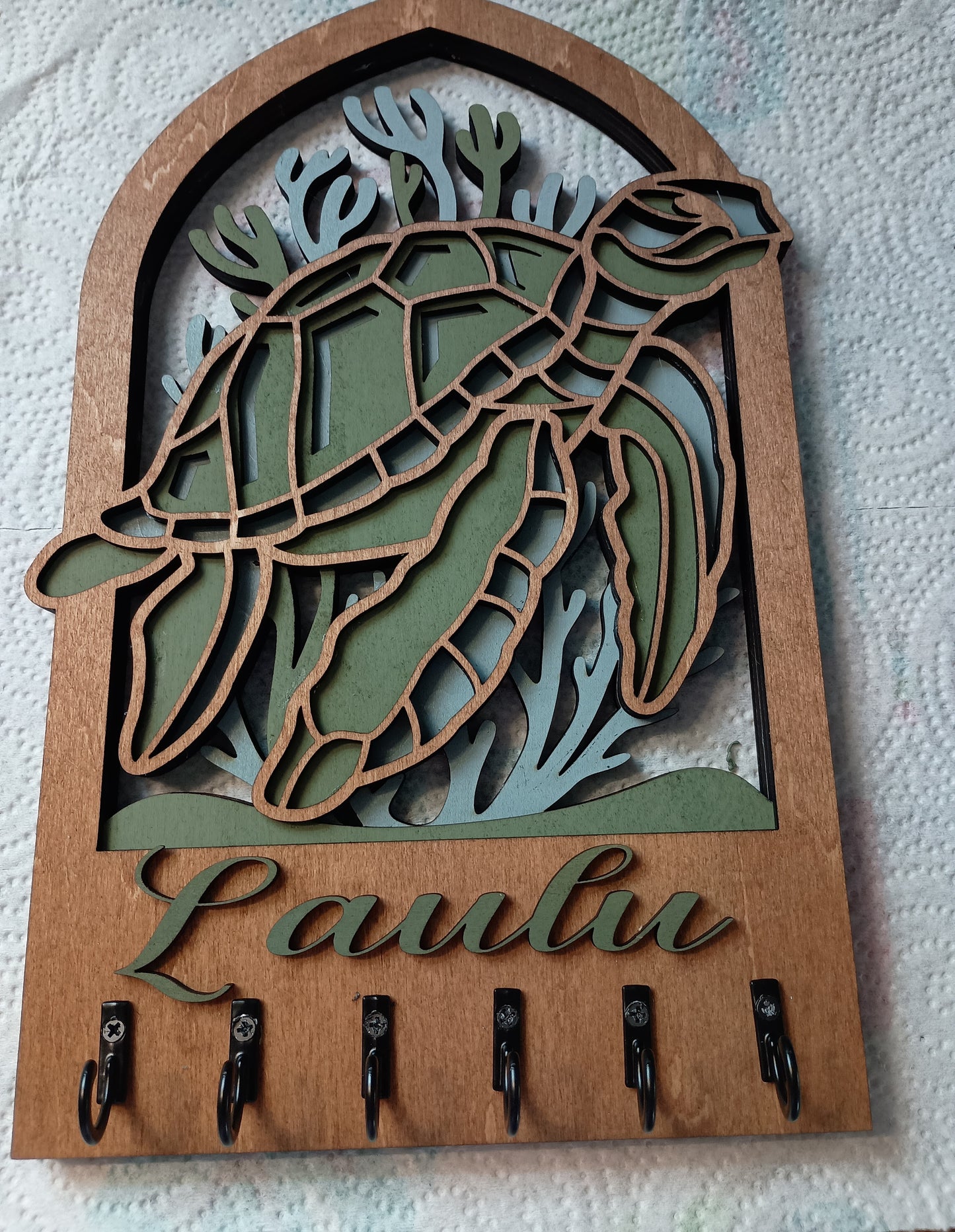 Handcrafted Wooden Turtle Key Holder (personalized name)