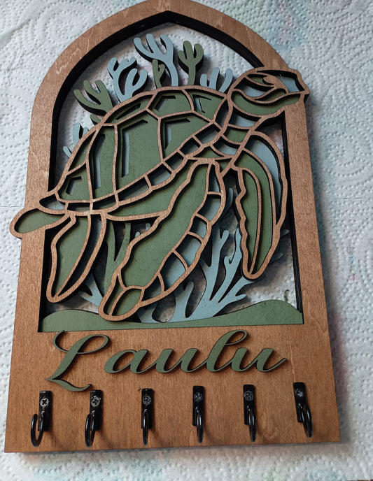 Handcrafted Wooden Turtle Key Holder (personalized name)