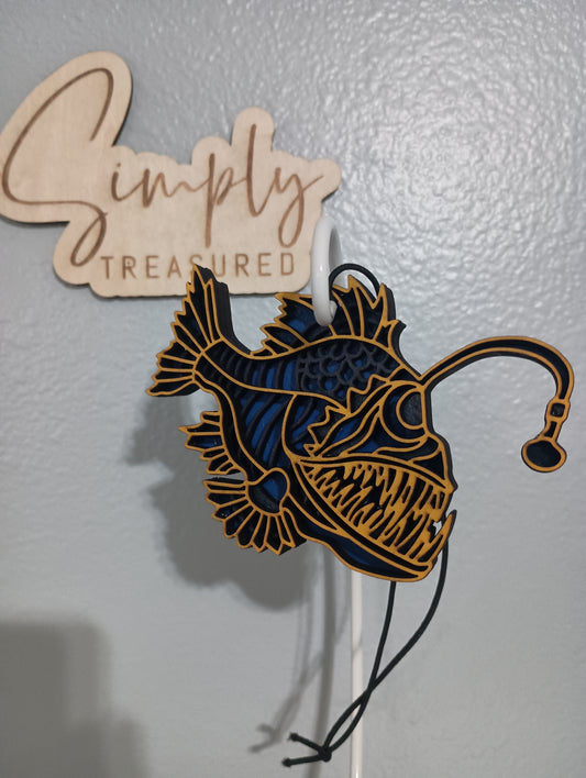 Wooden Angler Fish Car Charm Air Freshener