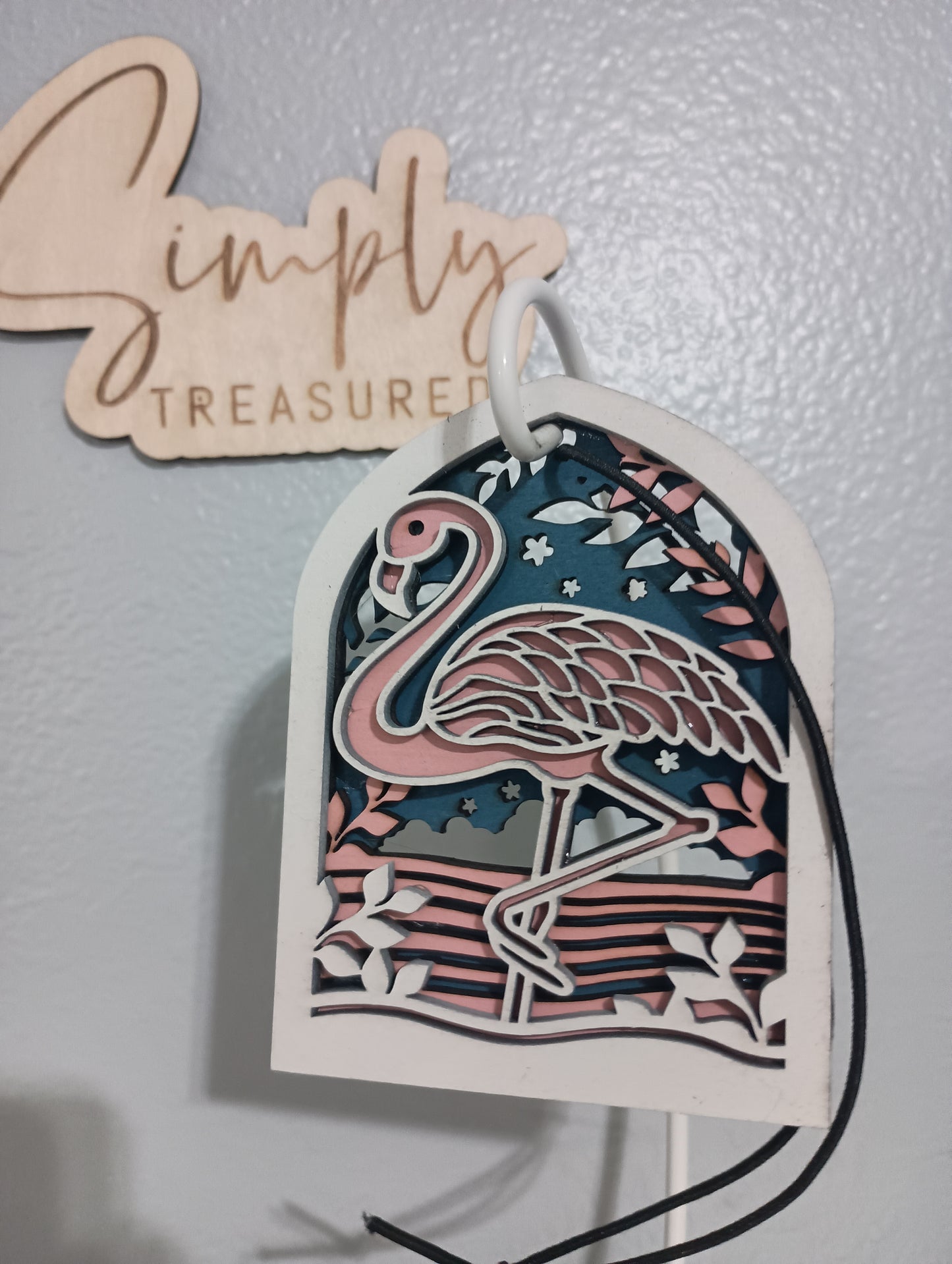 Wooden Flamingo Car Charm Air Freshener