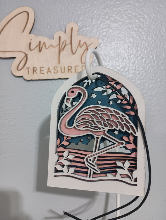 Wooden Flamingo Car Charm Air Freshener