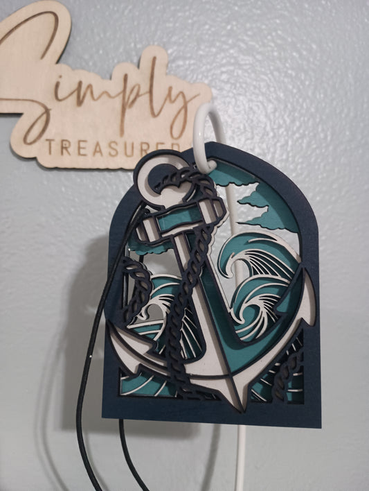 Wooden Anchor Car Charm Air Freshener