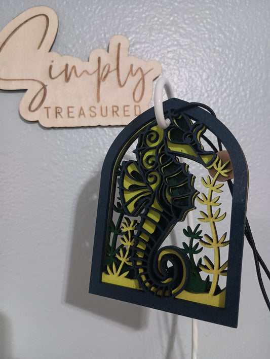 Wooden Seahorse Car Charm Air Freshener