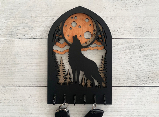 Handcrafted Wooden Wolf Key Holder