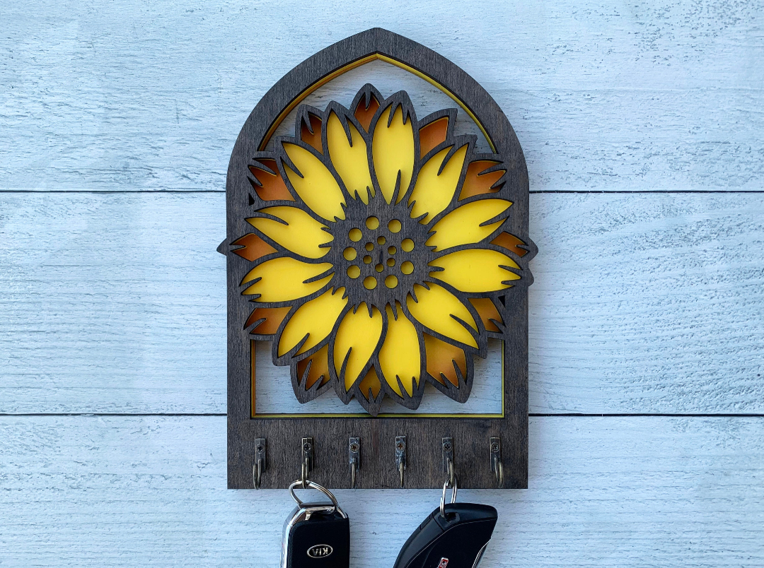 Handcrafted Wooden Sunflower Key Holder