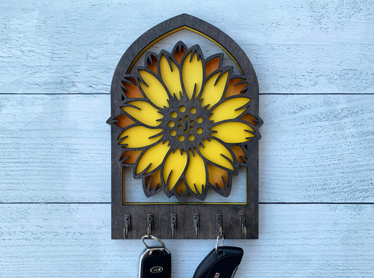 Handcrafted Wooden Sunflower Key Holder