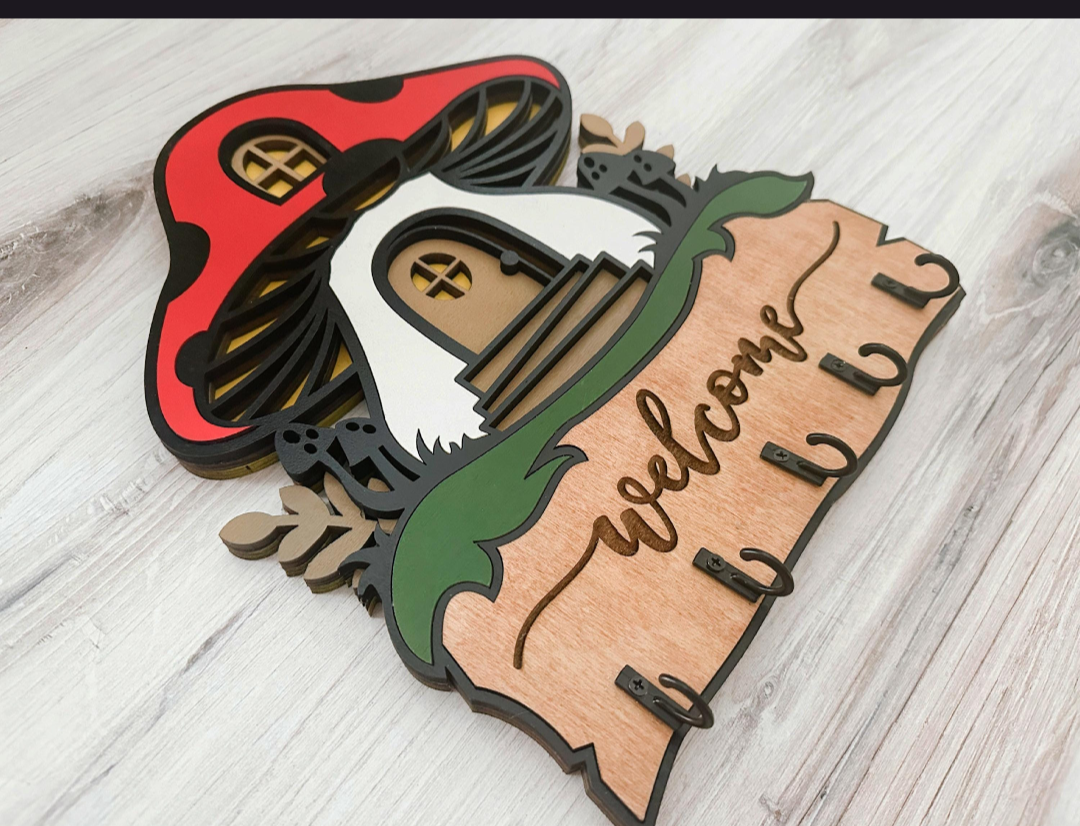 Handcrafted Wooden Mushroom Key Holder
