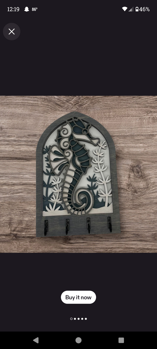 Handcrafted Wooden Seahorse Key Holder