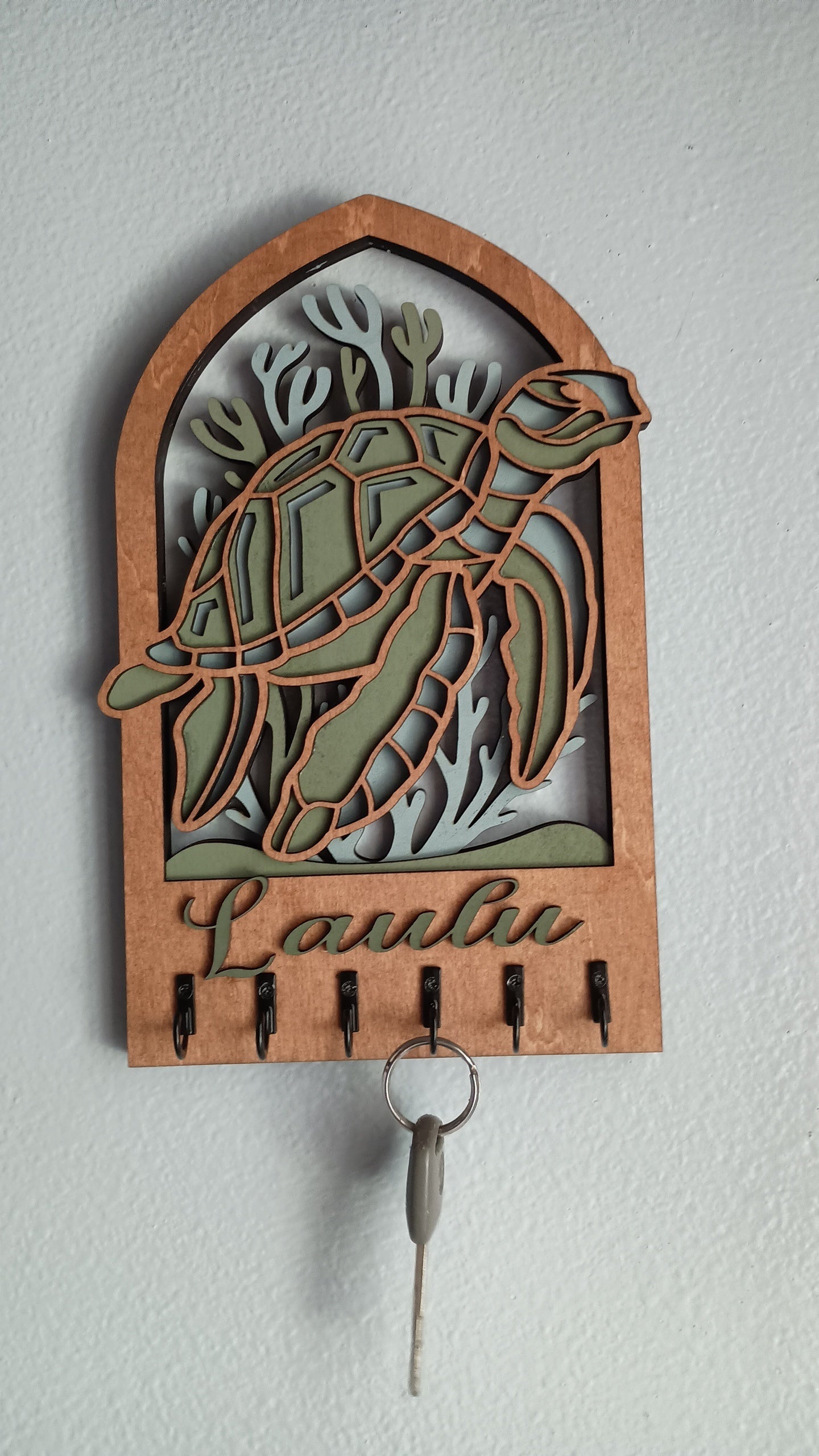 Handcrafted Wooden Turtle Key Holder (personalized name)