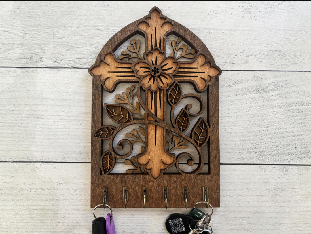 Handcrafted Wooden Cross Key Holder