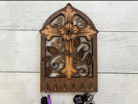 Handcrafted Wooden Cross Key Holder