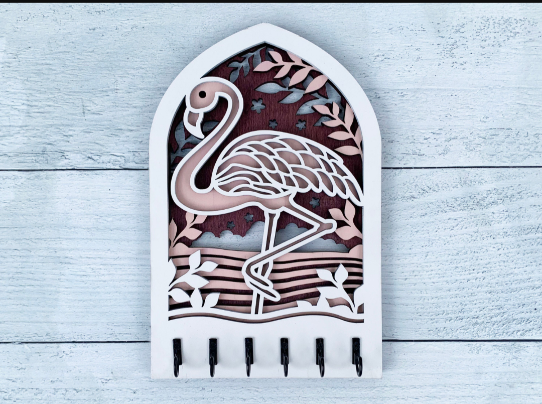Handcrafted Wooden Flamingo Key Holder