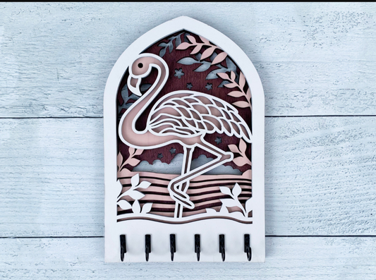 Handcrafted Wooden Flamingo Key Holder
