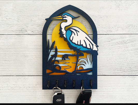 Handcrafted Wooden Great Blue Haron Key Holder