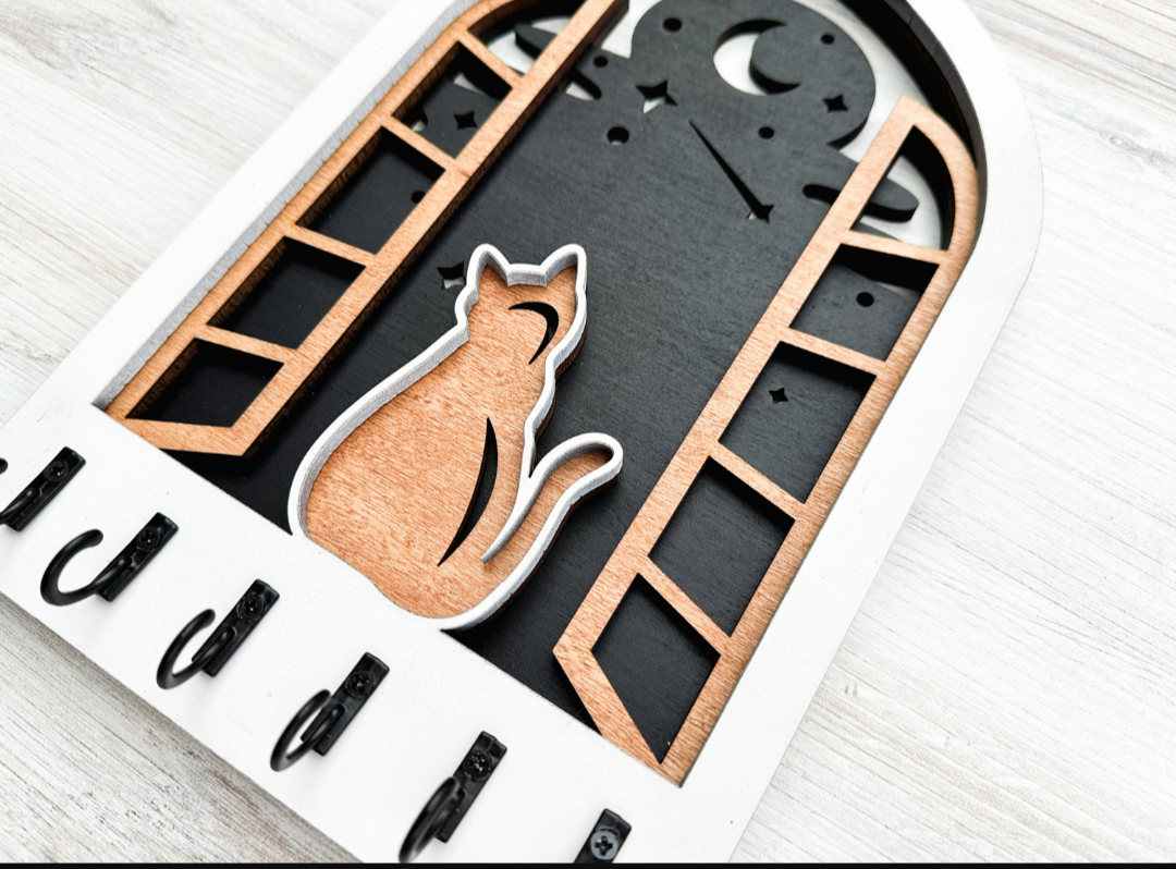 Handcrafted Wooden Cat Key Holder